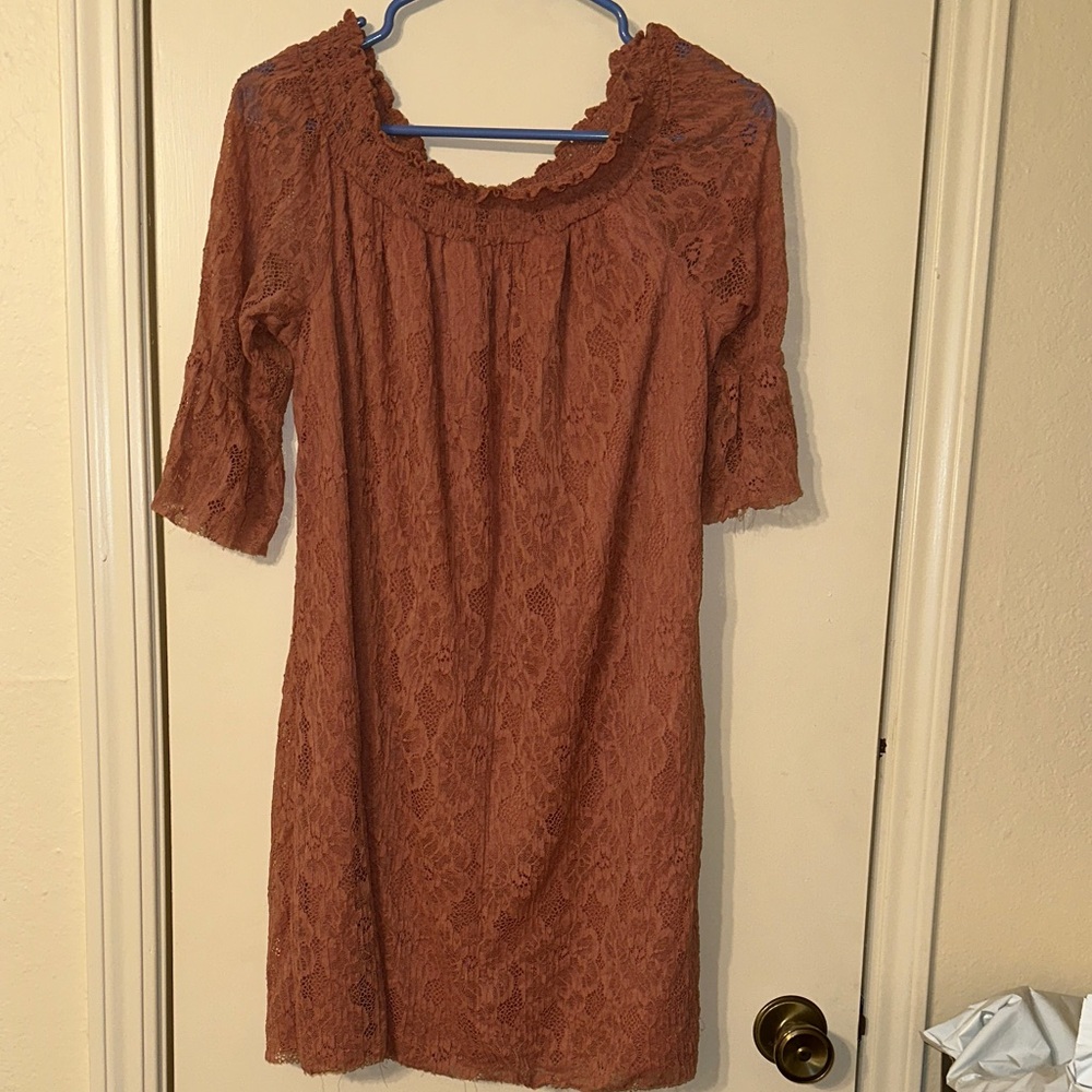 Maurices Long Sleeve Lace Dress in Rust/Dusty Rose